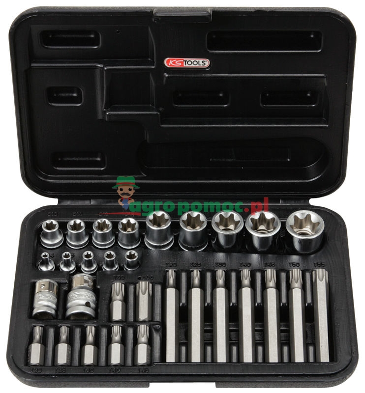 KS Tools 1/4"+3/8"+1/2" TX-Steckschlüssel- und Bit-Satz mit Stirnlochbohrung, 30-tlg.