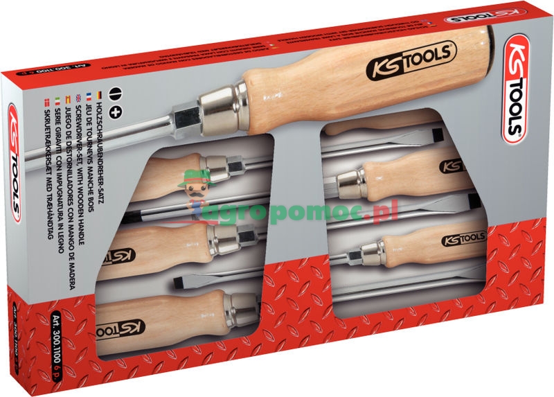 KS Tools ERGOTORQUE® WOOD Schraubendreher-Satz, 6 tg., PH+Schlitz