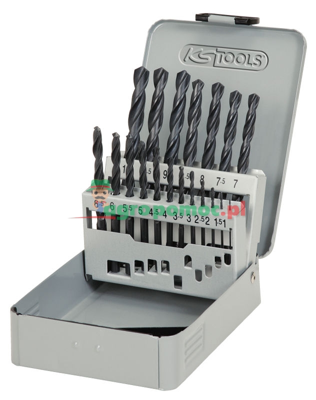 KS Tools HSS-R Spiralbohrer-Satz in Stahlblechkassette, 19-tlg., 1-10mm