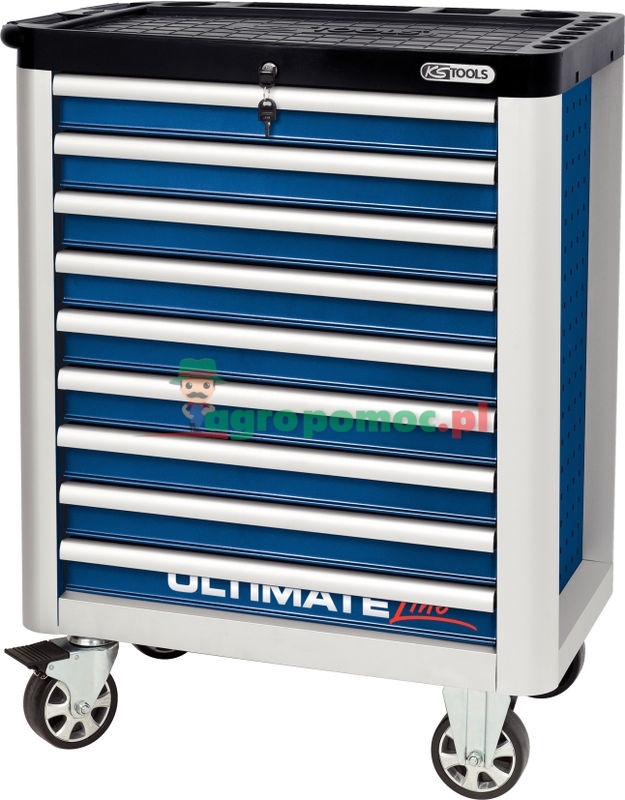 KS Tools ULTIMATEline BLAU/SILBER Werkstattwagen, mit 9 Schubladen
