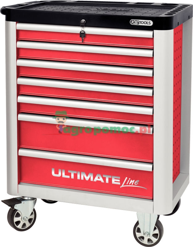 KS Tools ULTIMATEline ROT/SILBER Werkstattwagen, mit 7 Schubladen