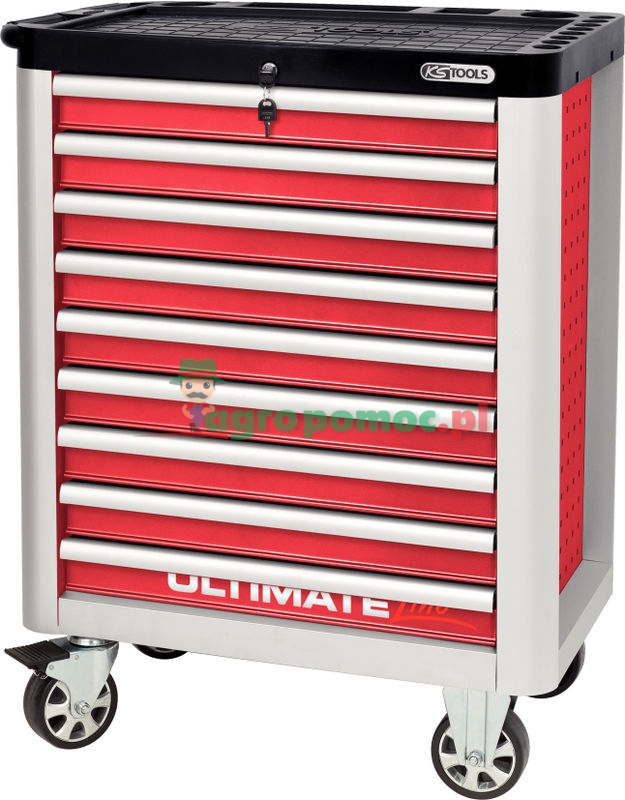 KS Tools ULTIMATEline ROT/SILBER Werkstattwagen, mit 9 Schubladen