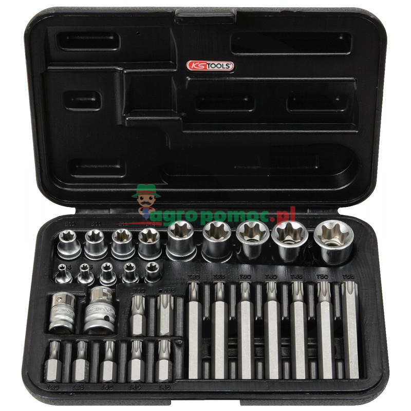 KS Tools TX sada nástrčných klíčů a bitů,30dílná, 1/4"+3/8"+1/2"